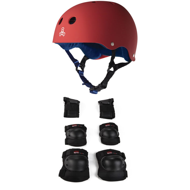 Triple 8 Sweatsaver w/ Liner Skateboard Helmet + Little Tricky Jr. 3 Pack Skateboard Pad Set - Big Kids'
