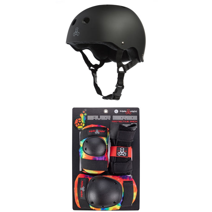 Triple 8 Sweatsaver Liner Skateboard Helmet + Saver Series Color Collection Skateboard JR Pad Set