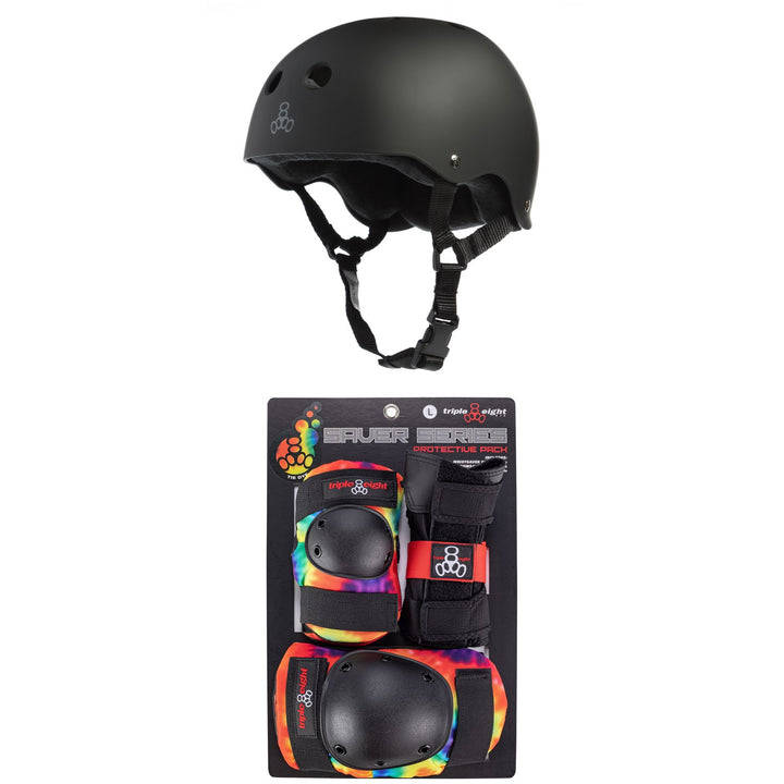 Triple 8 Sweatsaver Liner Skateboard Helmet + Saver Series Color Collection Skateboard JR Pad Set