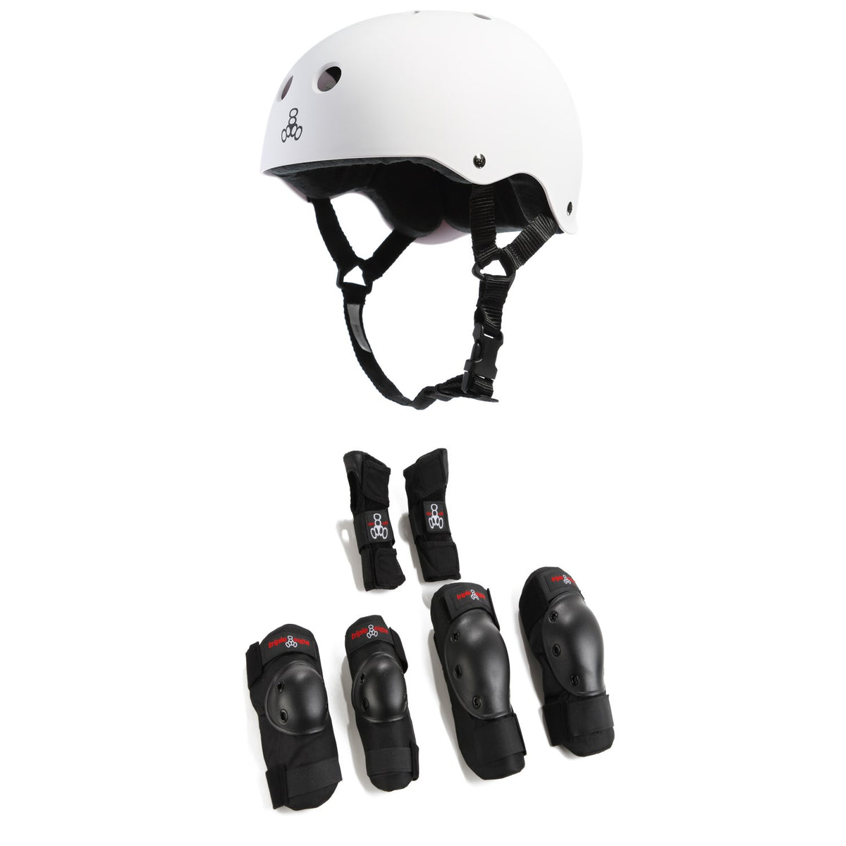 Triple 8 Sweatsaver w/ Liner Skateboard Helmet + Saver Series High Impact Adult Skateboard Pad Set
