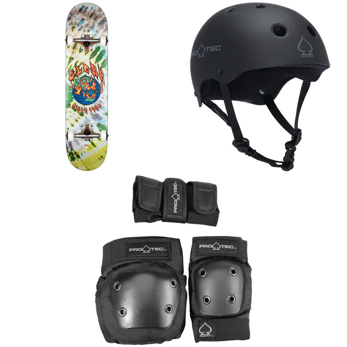 Globe G1 Ablaze 7.75 Skateboard Complete + Pro-Tec The Classic Certified Skateboard Helmet + Pro-Tec Street Gear Junior Skateboard Pads