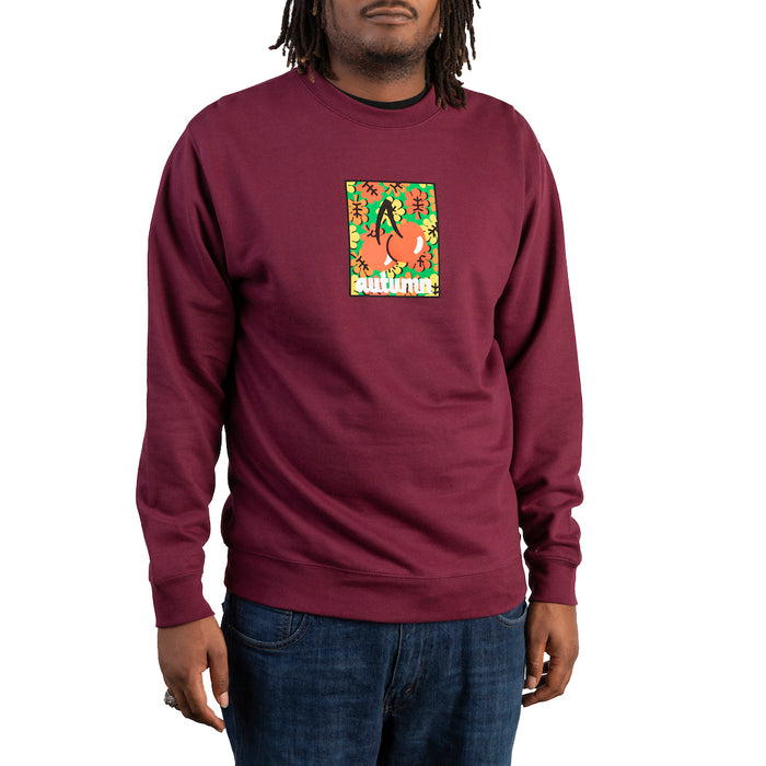 Autumn Cherry Leaves Crewneck Sweatershirt - Men's Burgundy