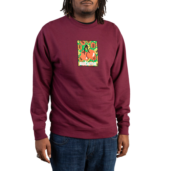 Autumn Cherry Leaves Crewneck Sweatershirt - Men's Burgundy