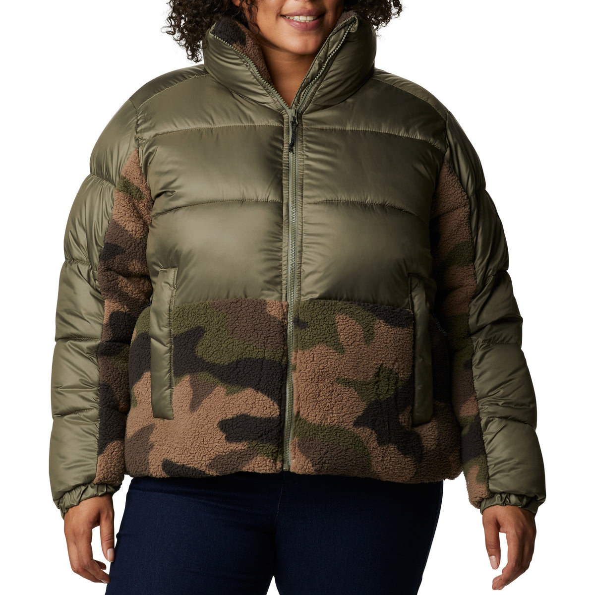 Columbia Leadbetter Point Sherpa Hybrid Plus Size Jacket - Women's Stone Green, Cypress Mod Camo Print