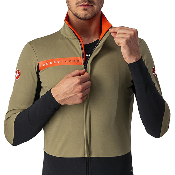 Castelli Beta RoS Jacket Olive Green/Black-Fiery Red