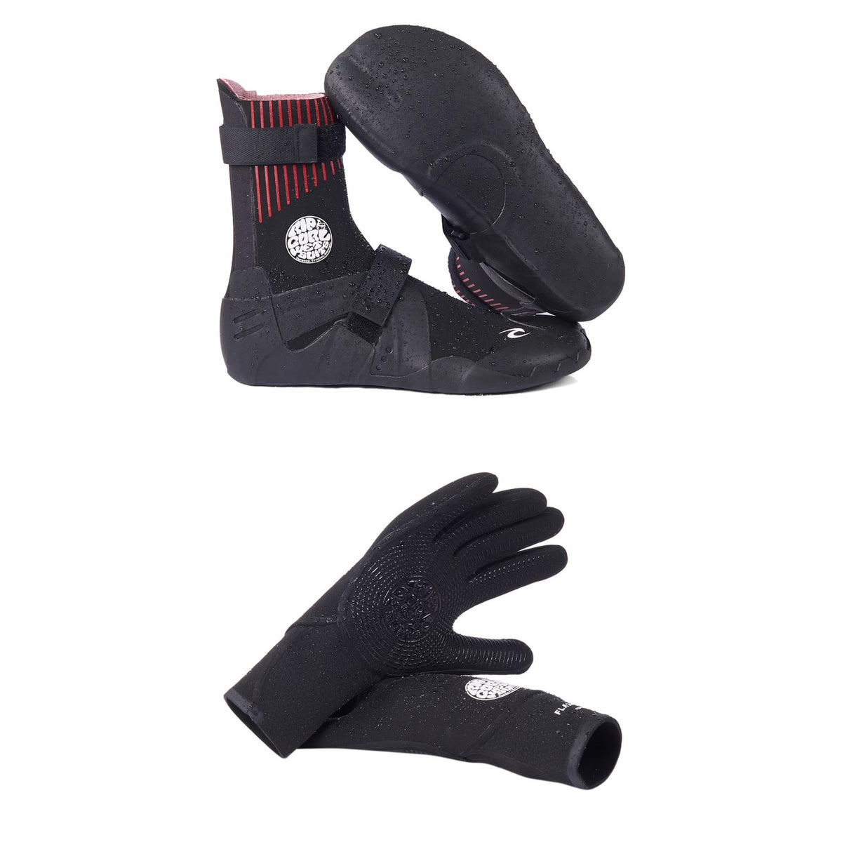 Rip Curl 5mm Flashbomb Hidden Split Toe Boots + 5/3 Flashbomb 5-Finger Wetsuit Gloves