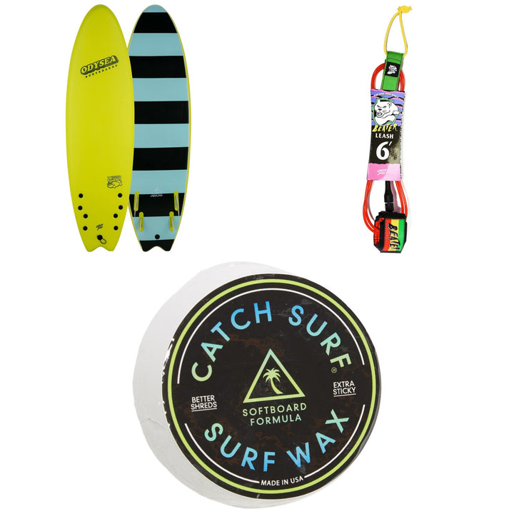 Catch Surf Odysea 6'6" Skipper Quad-Fin Surfboard + Beater 6' Leash + Catch Surf Surf Wax