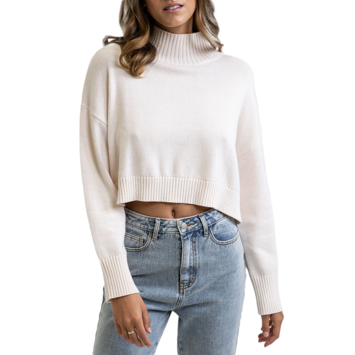 Rhythm Day Dream High Neck Knit Top - Women's Vintage White