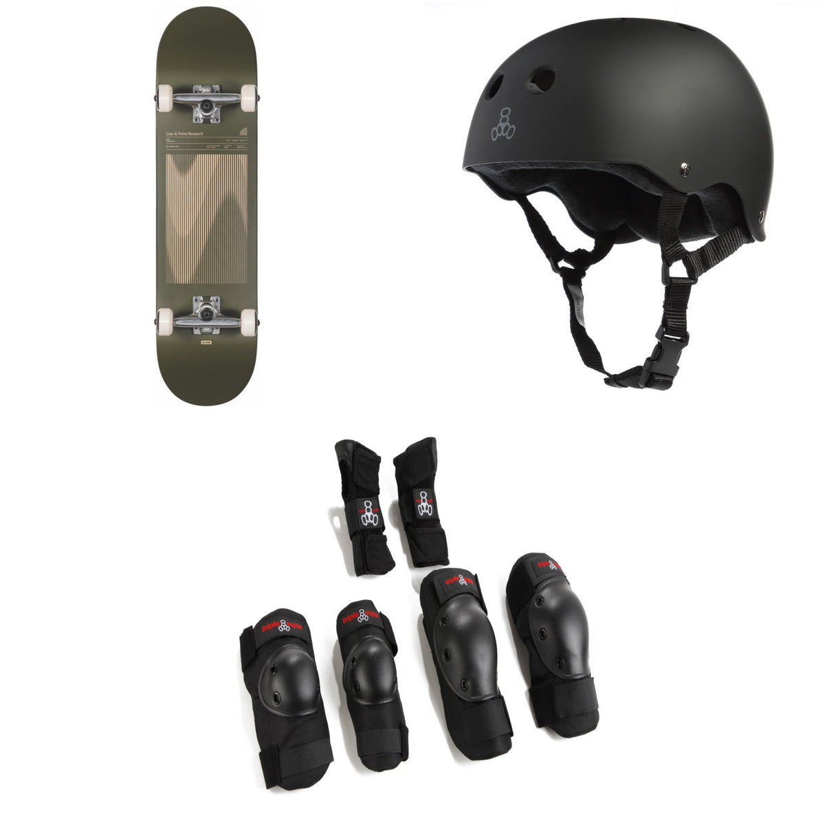 Globe G1 Lineform Skateboard Complete + Triple 8 Sweatsaver Liner Skateboard Helmet + Saver Series High Impact Skateboard Pad Set