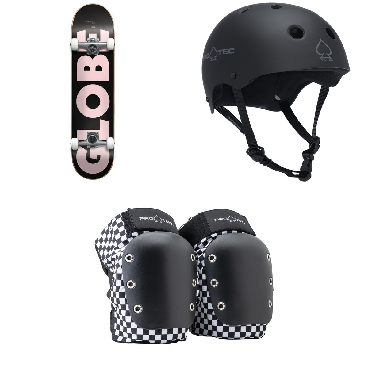 Globe G0 Fubar Skateboard Complete + Pro-Tec The Classic Certified EPS Skateboard Helmet + Street Open Back Skateboard Knee Pads