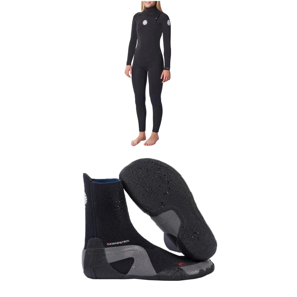 Rip Curl 4/3 Dawn Patrol Chest Zip Wetsuit - Women's + 3mm Dawn Patrol Round Toe Boots