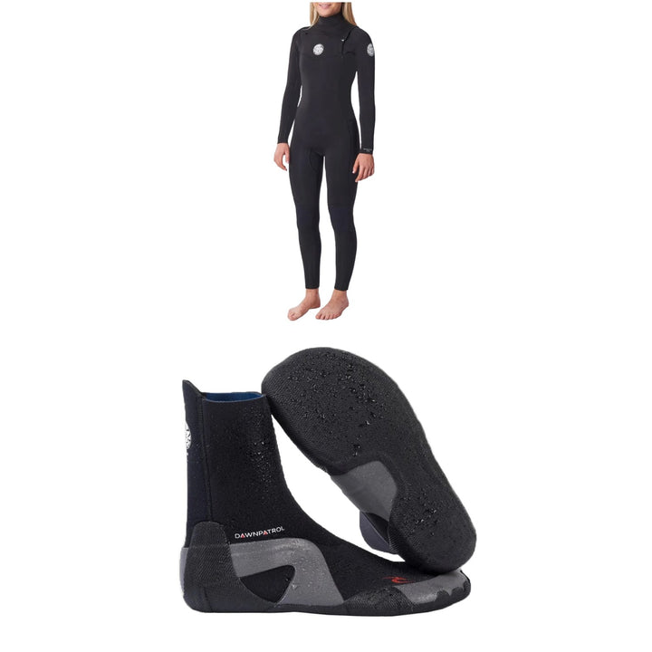 Rip Curl 4/3 Dawn Patrol Chest Zip Wetsuit - Women's + 3mm Dawn Patrol Round Toe Boots