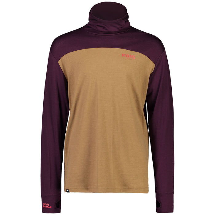 MONS ROYALE Yotei Power Hood Long Sleeve Top - Men's Toffee / Wine