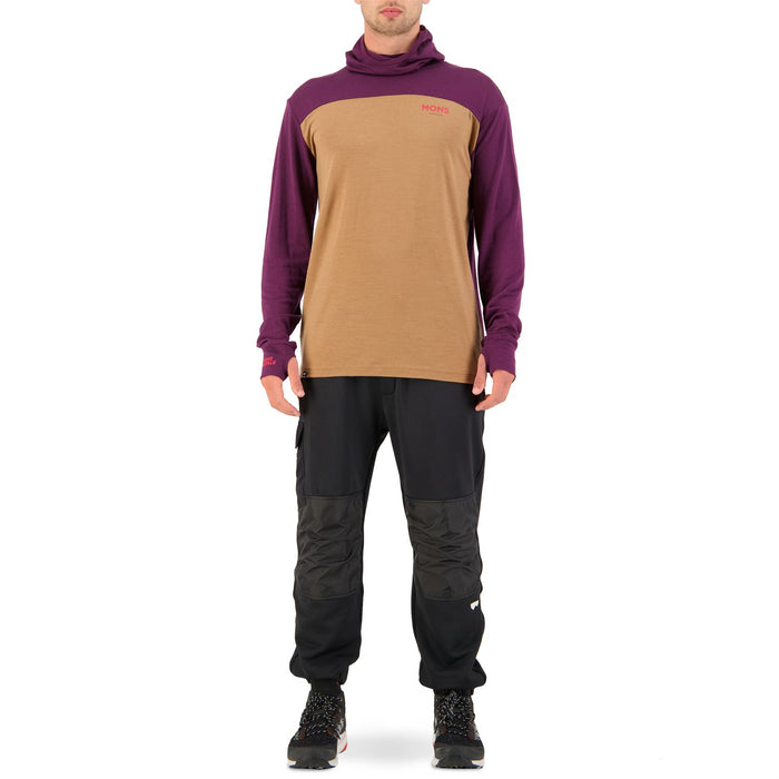 MONS ROYALE Yotei Power Hood Long Sleeve Top - Men's Toffee / Wine
