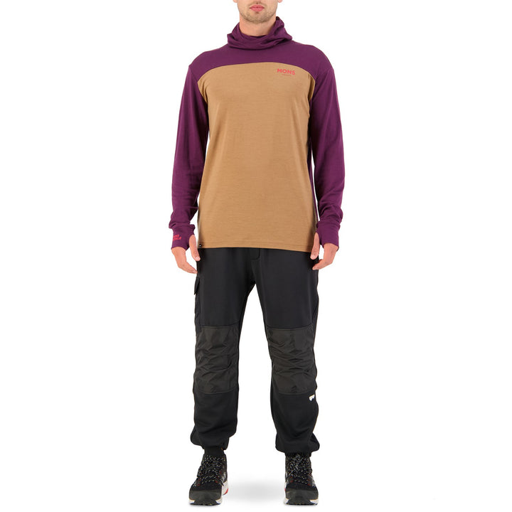 MONS ROYALE Yotei Power Hood Long Sleeve Top - Men's Toffee / Wine