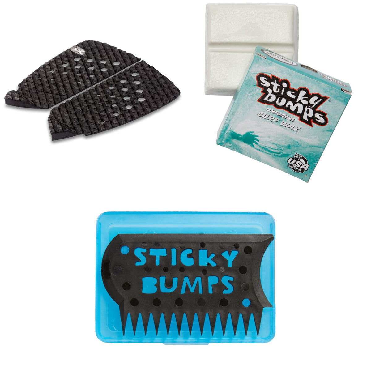 Dakine Retro Fish Traction Pad + Sticky Bumps Basecoat Wax + Wax Comb & Box