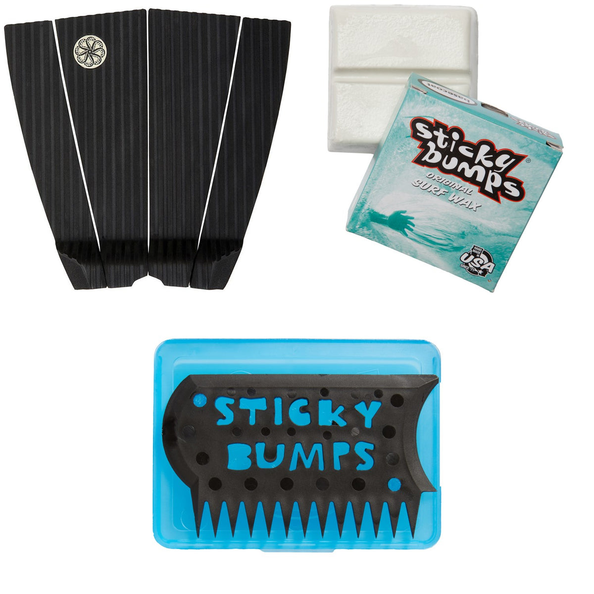 Octopus Mikey February 4-Piece Traction Pad + Sticky Bumps Basecoat Wax + Sticky Bumps Wax Comb & Box