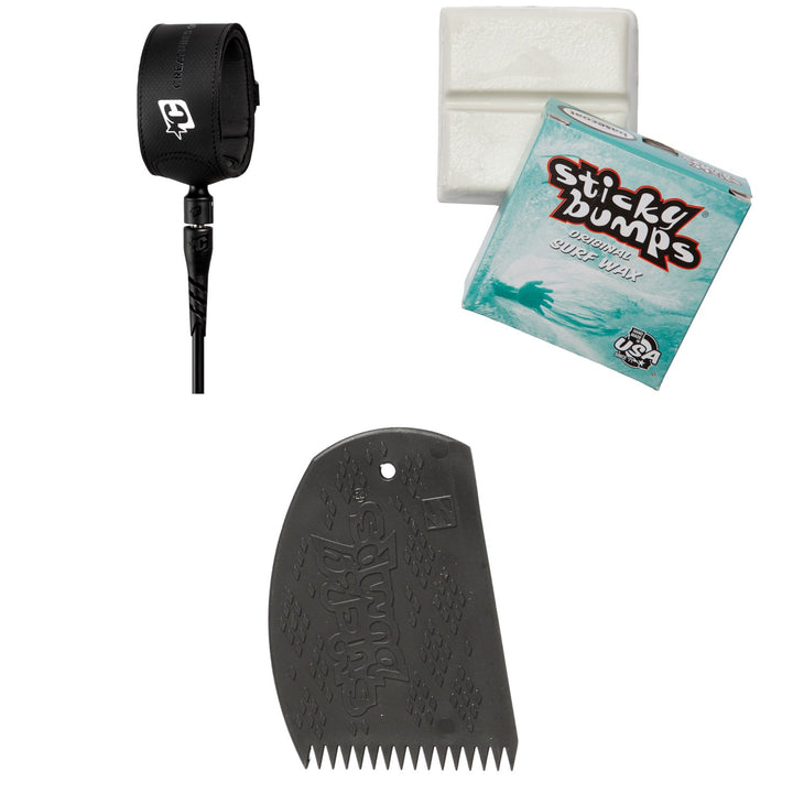 Creatures of Leisure Superlite Pro 6' Surf Leash + Sticky Bumps Basecoat Wax + Easy Grip Wax Comb
