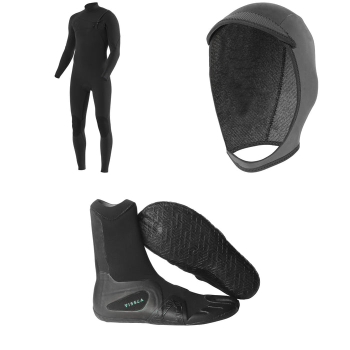 Vissla 7 Seas 4/3 Chest Zip Wetsuit + 3mm 7 Seas Wetsuit Hood + 3mm 7 Seas Split Toe Wetsuit Boots