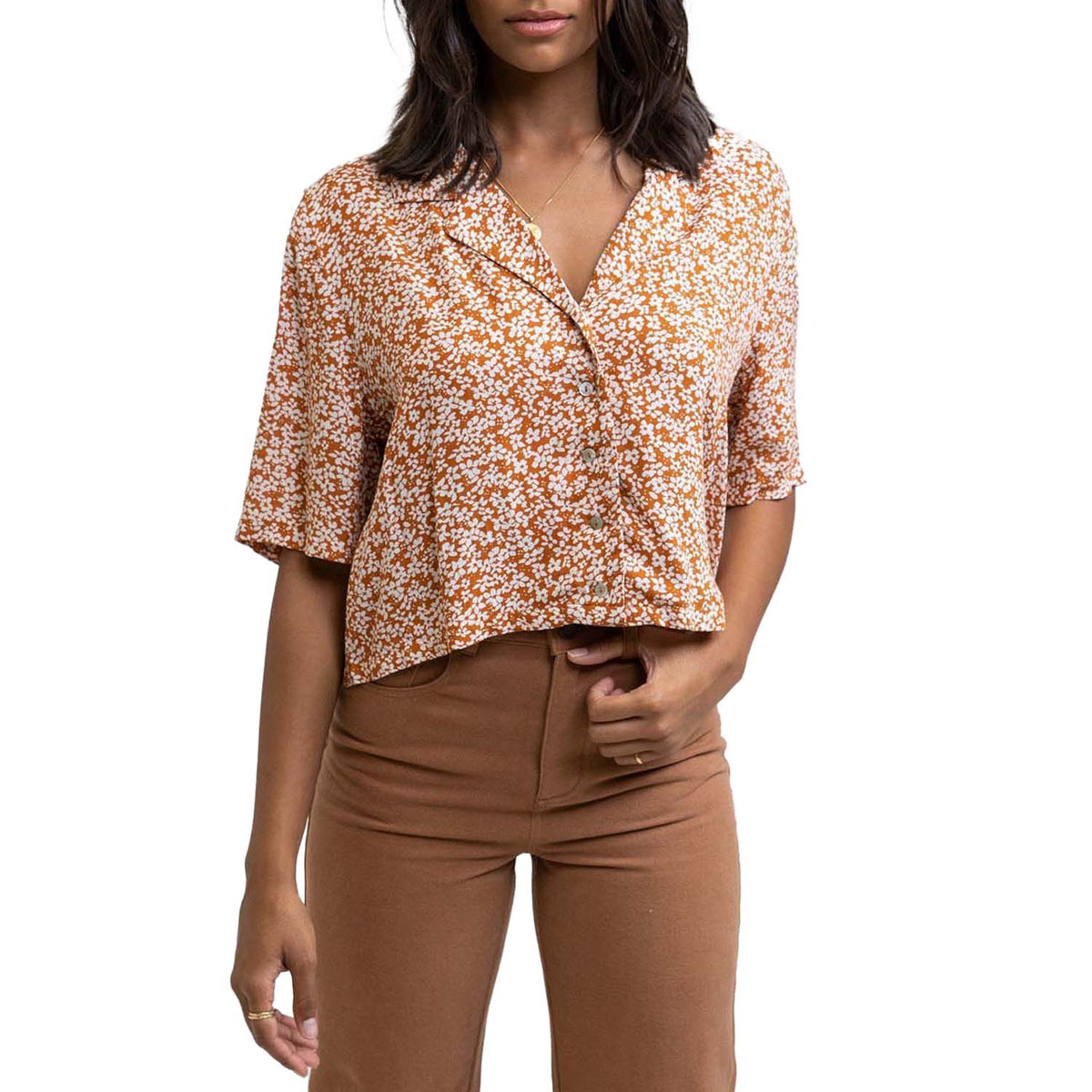 Rhythm Elisa Cropped Shirt - Women's Cinnamon