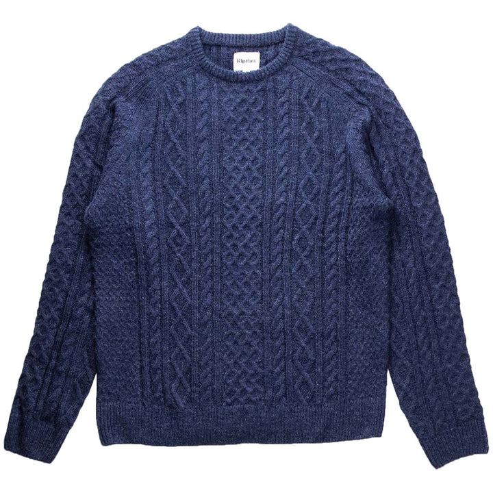 Rhythm Mohair Fisherman's Knit Sweater - Men's Deep Blue