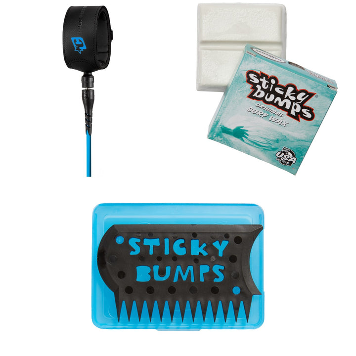 Creatures of Leisure Superlite Comp 6' Surf Leash + Sticky Bumps Basecoat Wax + Wax Comb & Box