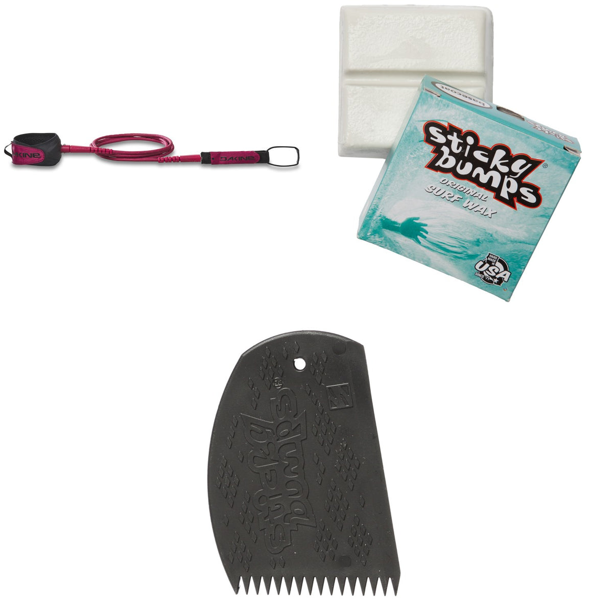 Dakine Kaimana Pro Comp 6' Leash + Sticky Bumps Basecoat Wax + Sticky Bumps Easy Grip Wax Comb