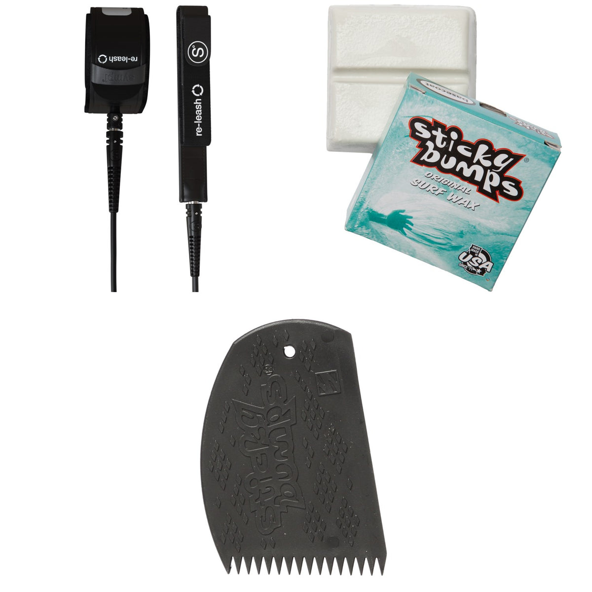 Sympl Supply Co 9' Longboard Re-Leash Leash + Sticky Bumps Basecoat Wax + Easy Grip Wax Comb