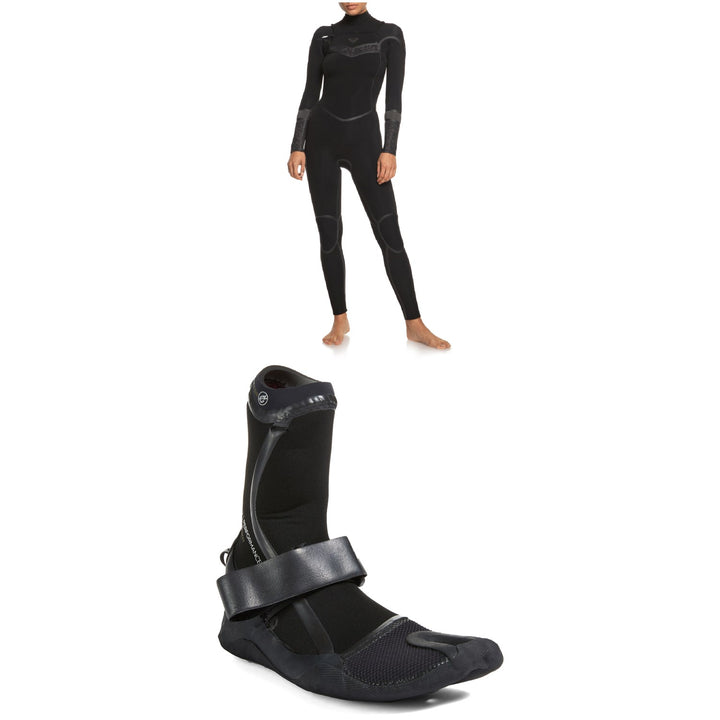 Roxy 3/2mm Syncro+ Chest Zip LFS Wetsuit + 3mm Performance Split Toe Wetsuit Boots - Women's