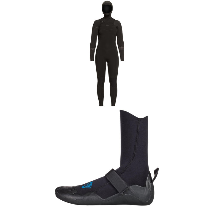 Roxy 5/4/3 Syncro Chest Zip GBS Hooded Wetsuit + 5mm Syncro Round Toe Wetsuit Boots - Women's