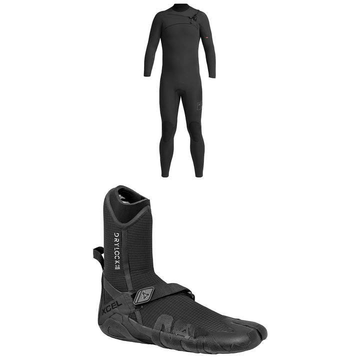 XCEL 4/3 Comp X Chest Zip Wetsuit + 3mm Drylock Split Toe Wetsuit Boots