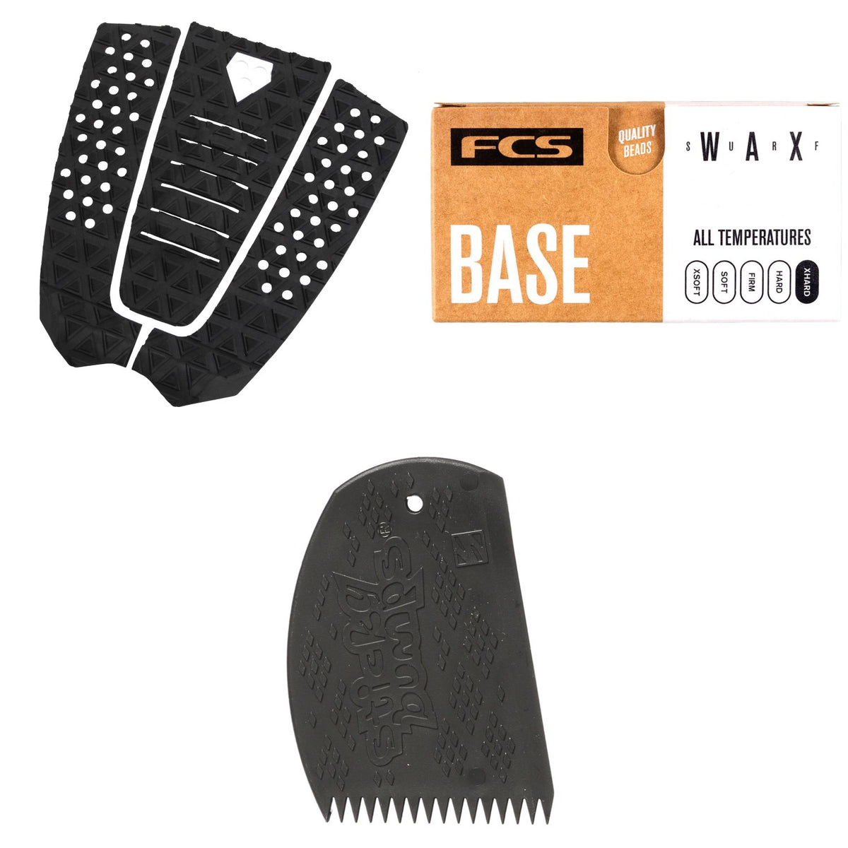 Gorilla Grip The Jane Traction Pad + FCS Surf Base Wax + Sticky Bumps Easy Grip Wax Comb