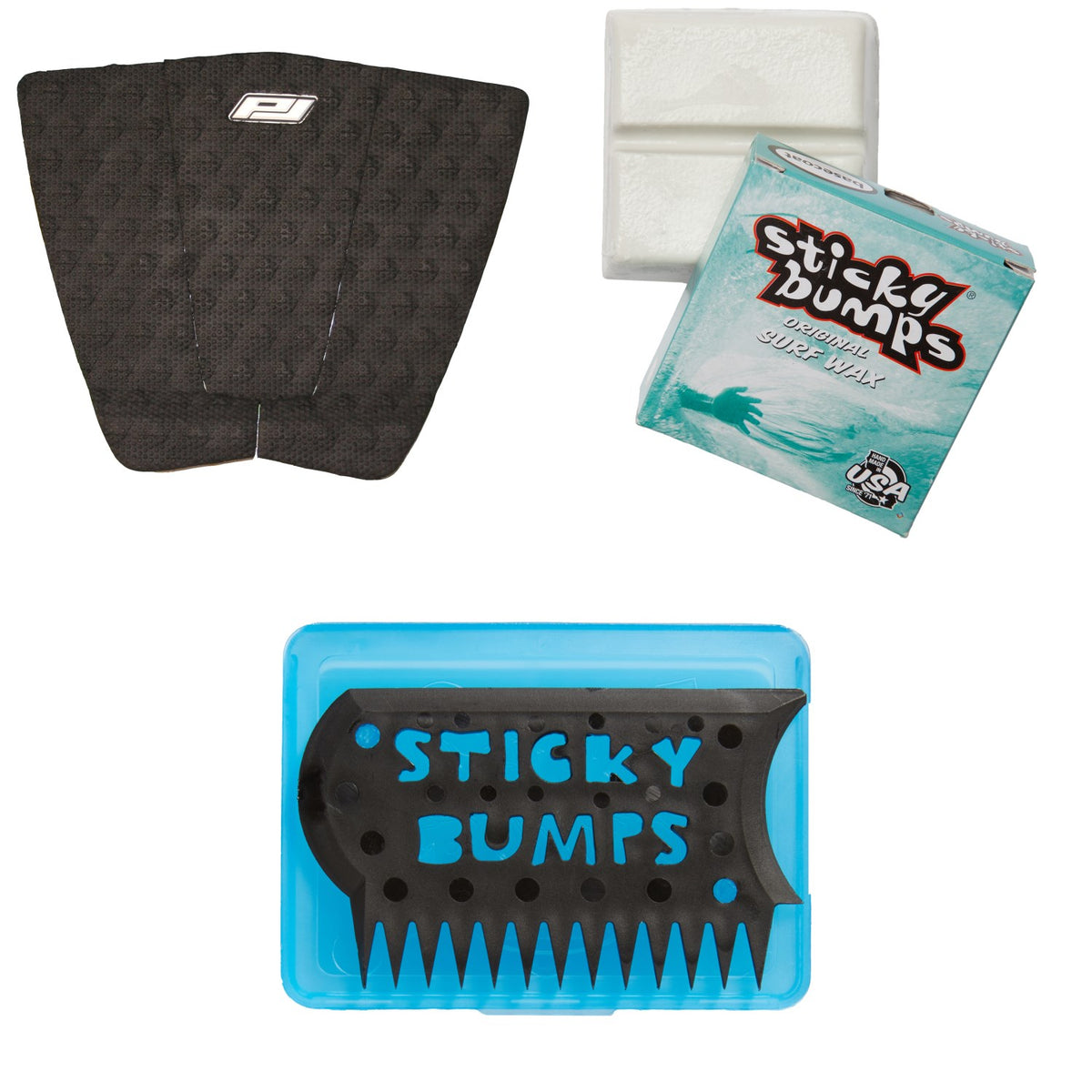 Pro-Lite Wide Ride Traction Pad + Sticky Bumps Basecoat Wax + Wax Comb & Box