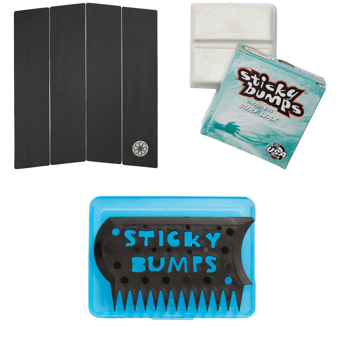 Octopus Front Deck Corduroy 4-Piece Traction Pad + Sticky Bumps Basecoat Wax + Wax Comb & Box
