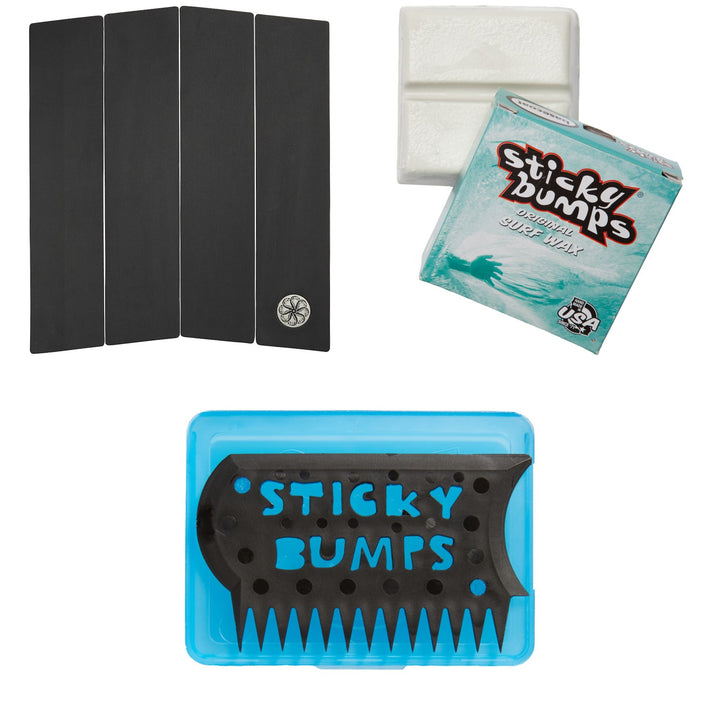 Octopus Front Deck Corduroy 4-Piece Traction Pad + Sticky Bumps Basecoat Wax + Wax Comb & Box