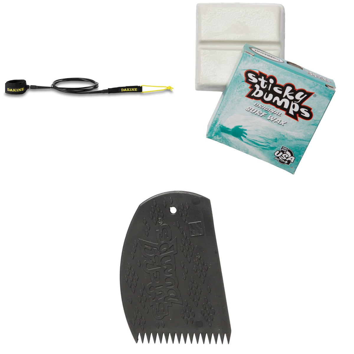 Dakine Longboard Ankle 9'6" Leash + Sticky Bumps Basecoat Wax + Easy Grip Wax Comb