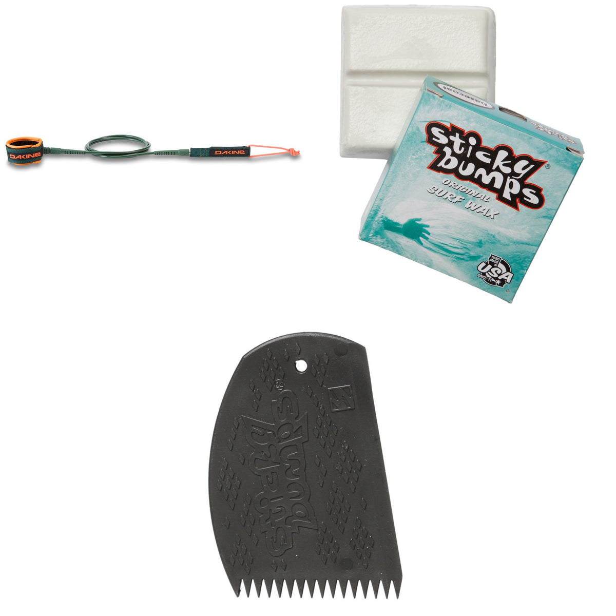 Dakine Procomp 6' Leash + Sticky Bumps Basecoat Wax + Easy Grip Wax Comb