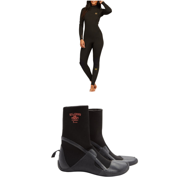 Billabong 4/3 Synergy Back Zip GBS Wetsuit + 3mm Synergy HS Wetsuit Boots - Women's