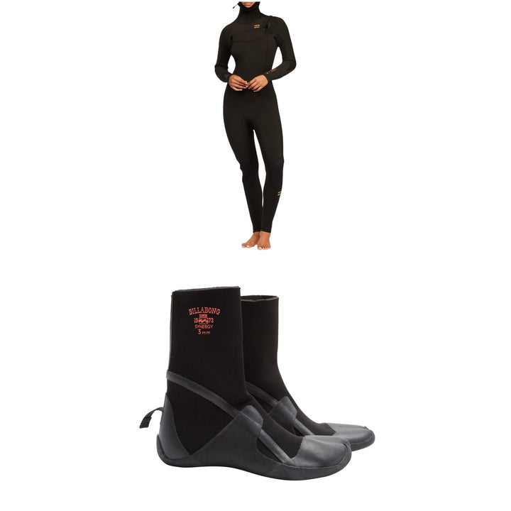 Billabong 5/4 Synergy Chest Zip Hooded Wetsuit + 5mm Furnace Synergy Split Toe Wetsuit Boots - Women's
