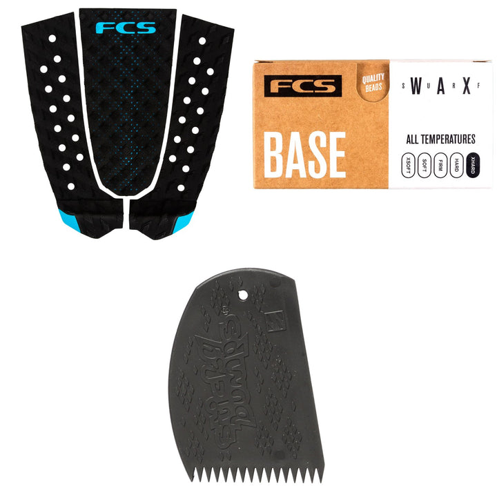 FCS T-3 Performance Board Traction Pad + FCS Surf Base Wax + Sticky Bumps Easy Grip Wax Comb