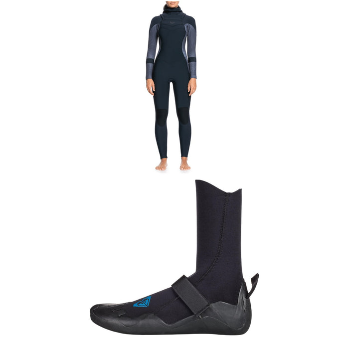 Roxy 5/4/3 Syncro Chest Zip GBS Hooded Wetsuit + Syncro 5mm Round Toe Wetsuit Boots - Women's