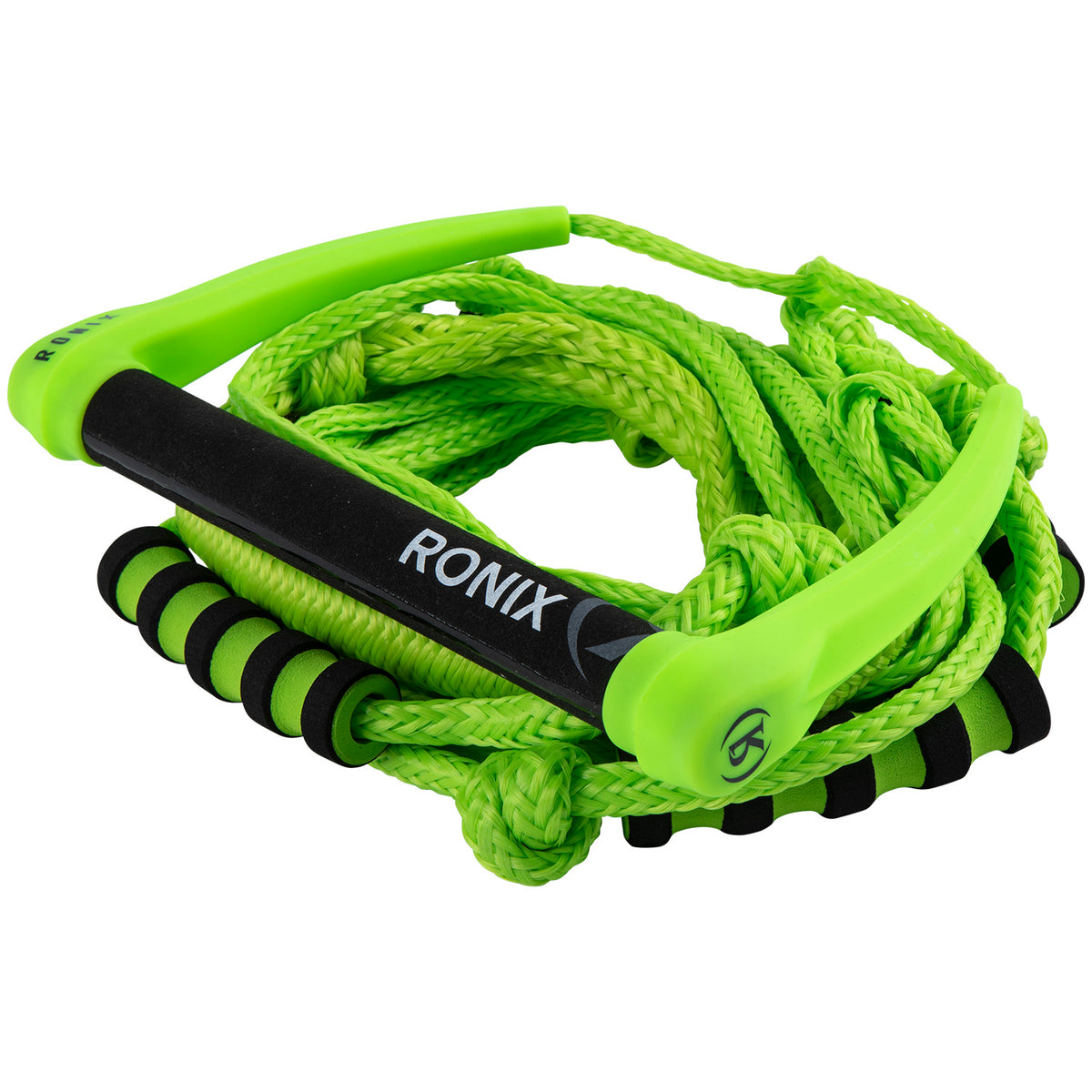 Ronix 11" Handle + 25ft 5-Section Silicone Bungee Surf Rope Volt/Green
