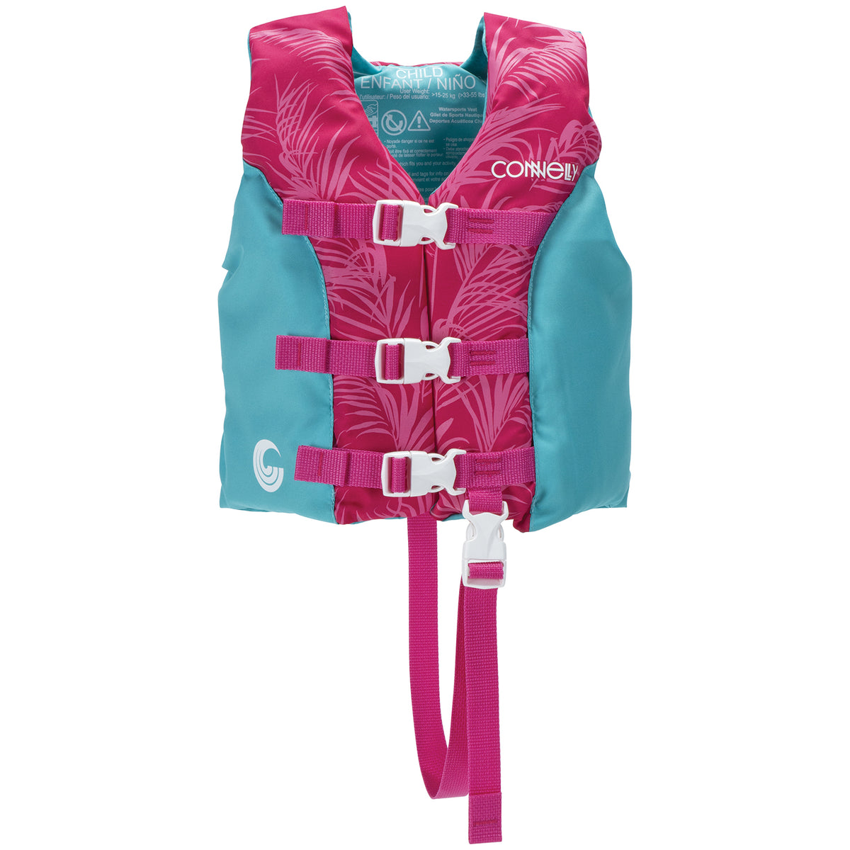 Connelly Child Tunnel Nylon CGA Wakeboard Vest - Toddler Girls' 2023 Berry/Mint