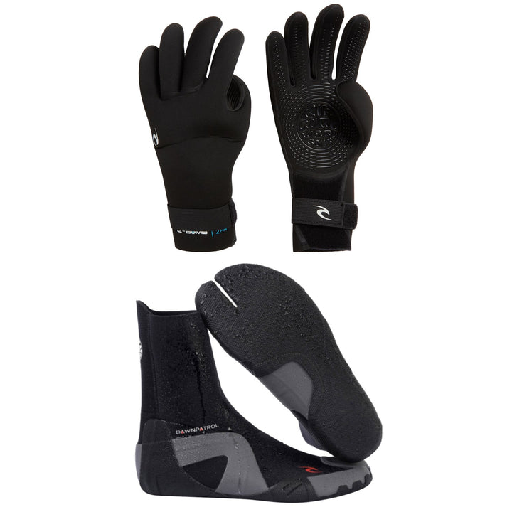 Rip Curl 2mm E-Bomb Stitchless Wetsuit Gloves + 3mm Dawn Patrol Split Toe Boots