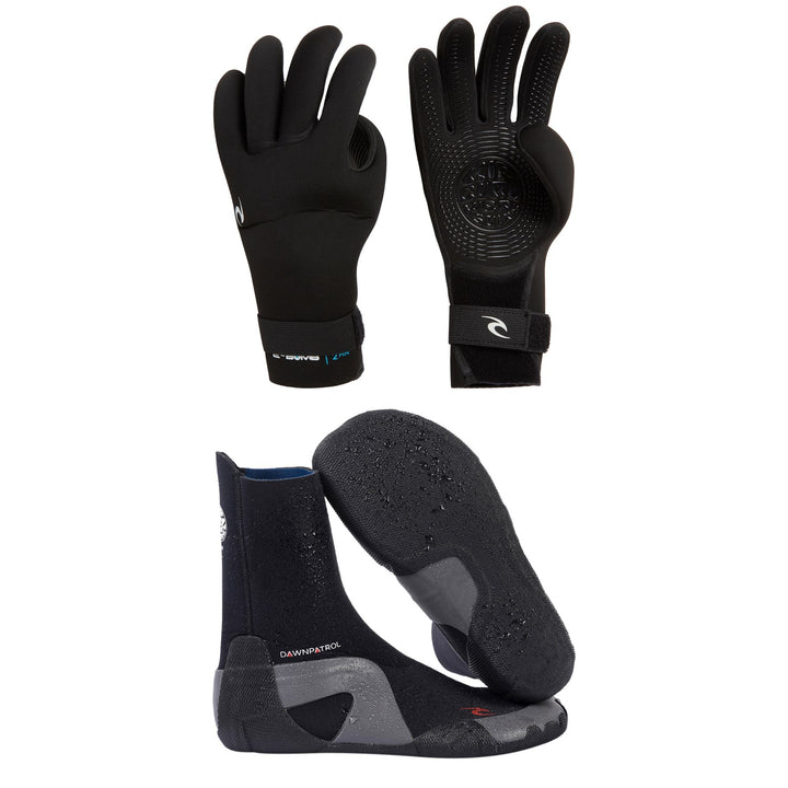 Rip Curl 2mm E-Bomb Stitchless Wetsuit Gloves + 3mm Dawn Patrol Round Toe Boots