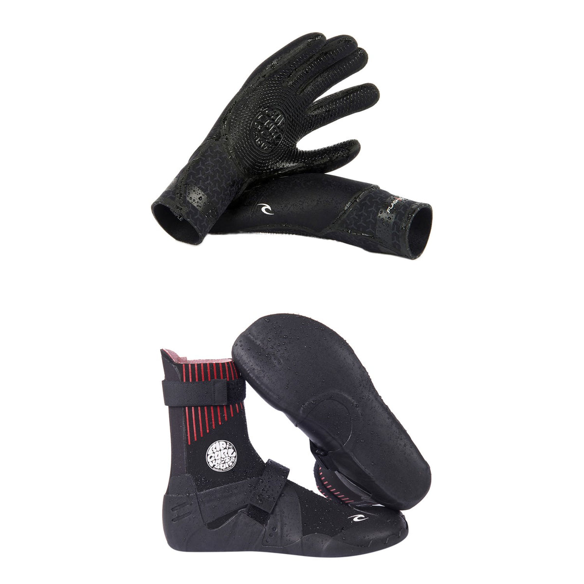 Rip Curl 3/2 Flashbomb 5-Finger Wetsuit Gloves + 3mm Flashbomb Hidden Split Toe Boots