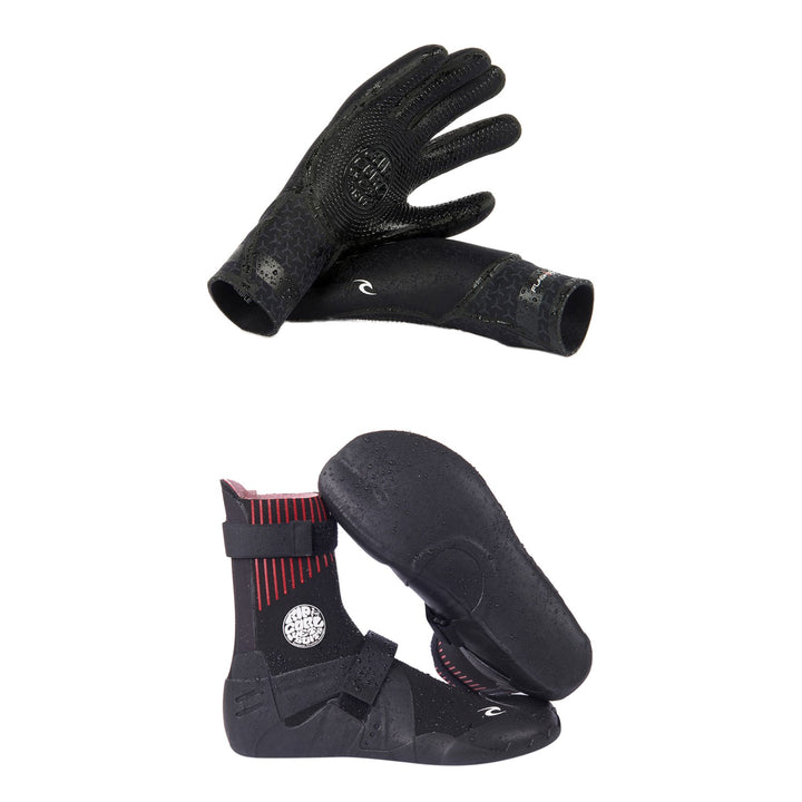 Rip Curl 3/2 Flashbomb 5-Finger Wetsuit Gloves + 3mm Flashbomb Hidden Split Toe Boots