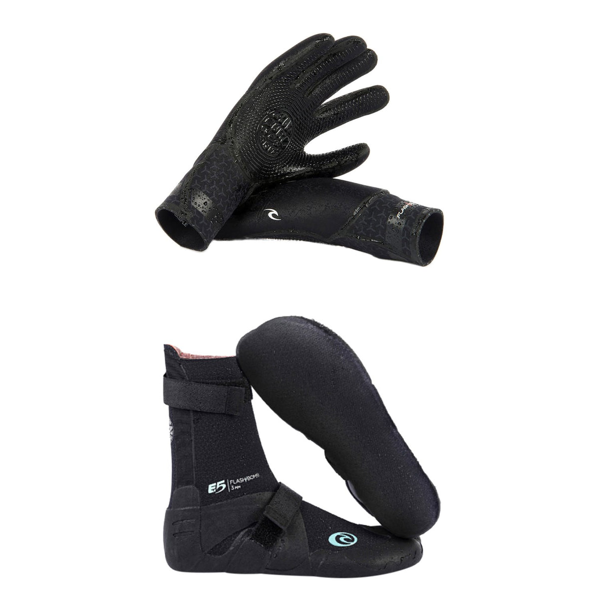 Rip Curl 3/2 Flashbomb 5-Finger Wetsuit Gloves + 3mm Flashbomb Hidden Split Toe Boots - Women's