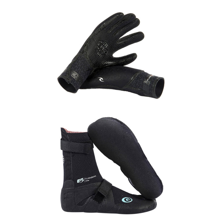 Rip Curl 3/2 Flashbomb 5-Finger Wetsuit Gloves + 3mm Flashbomb Hidden Split Toe Boots - Women's