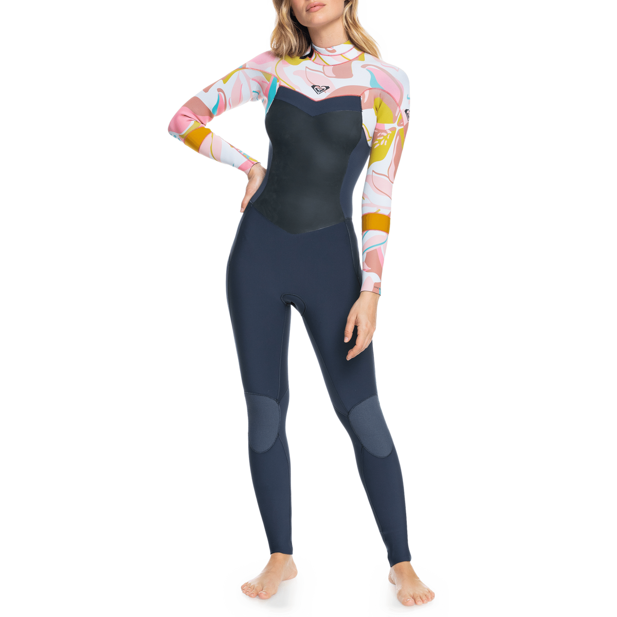Roxy 3/2 Syncro Back Zip Wetsuit - Women's Jet Gry/Coral Flame/Temple Gold